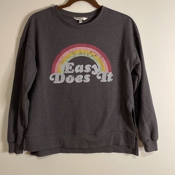 Wildfox Sweatshirt Graphic Easy Does It XS Gray Rainbow Pink Crewneck Leisure - Picture 1 of 9